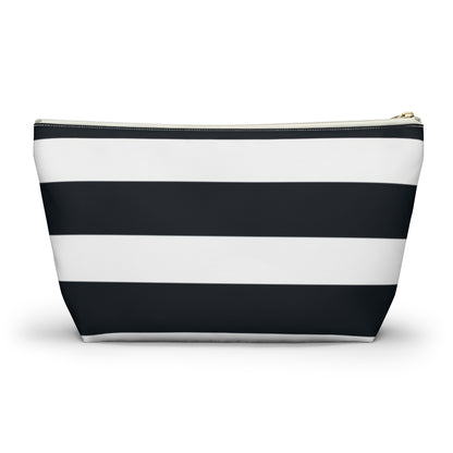 Big Bottom Zipper Pouch - Navy/White Stripes