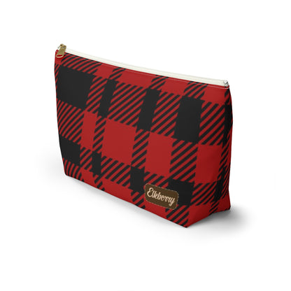 Big Bottom Zipper Pouch - Red Buffalo Check, Red Plaid
