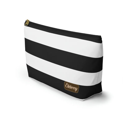 Big Bottom Zipper Pouch - Black/White Stripes