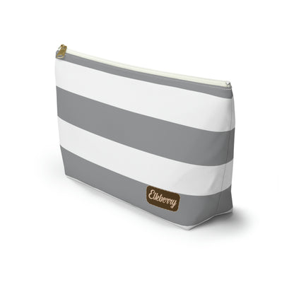 Big Bottom Zipper Pouch - Ash Gray/White Stripes