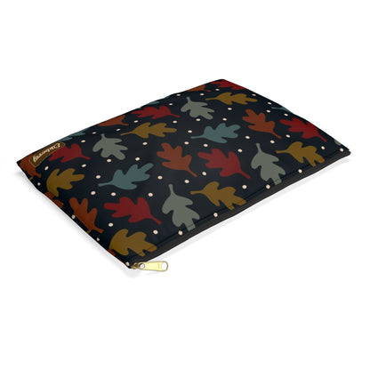 Flat Zipper Pouch - Fall Leaves on Navy