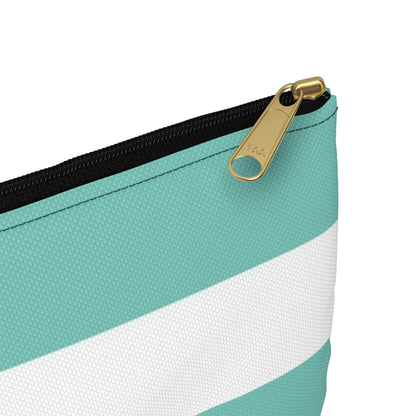Flat Zipper Pouch - Aqua/White Stripes