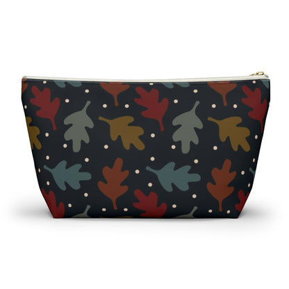 Big Bottom Zipper Pouch - Fall Leaves on Navy