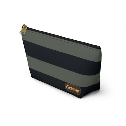 Big Bottom Zipper Pouch - Sage/Navy Stripes