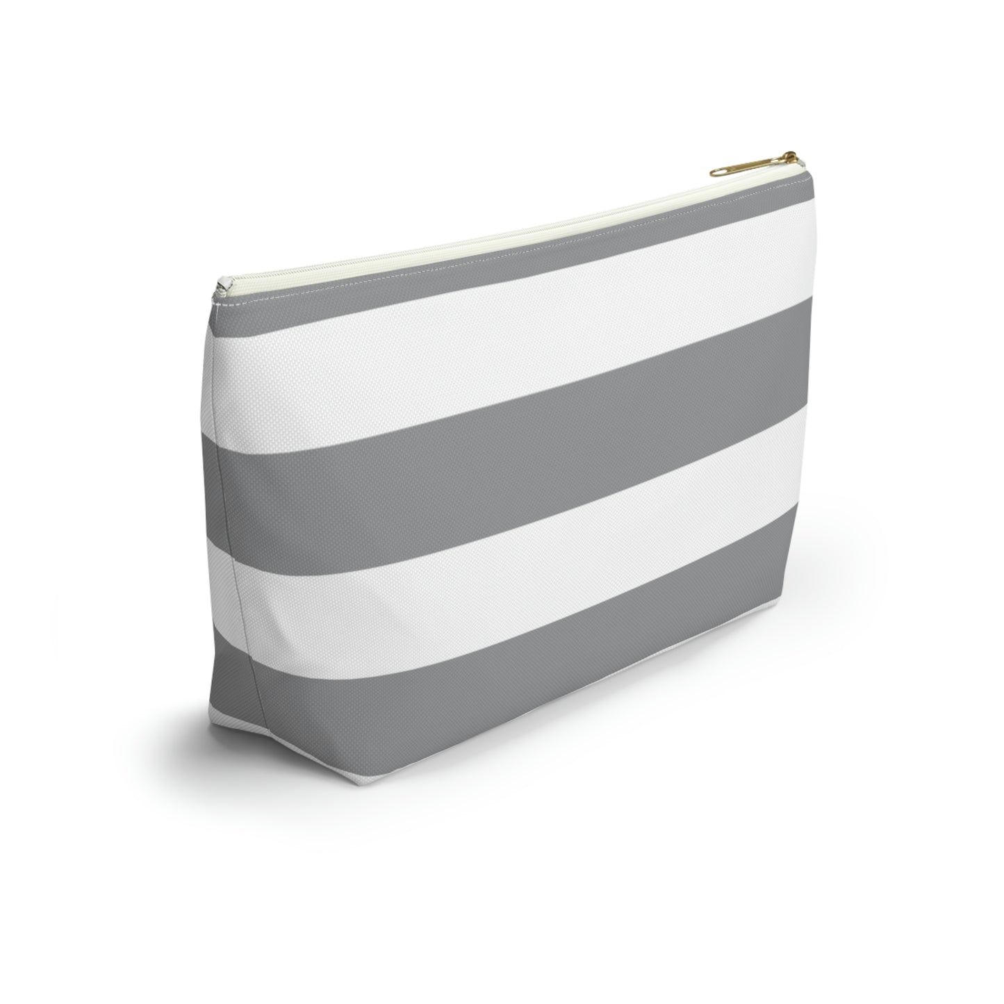 Big Bottom Zipper Pouch - Ash Gray/White Stripes