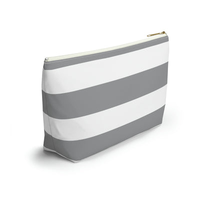 Big Bottom Zipper Pouch - Ash Gray/White Stripes