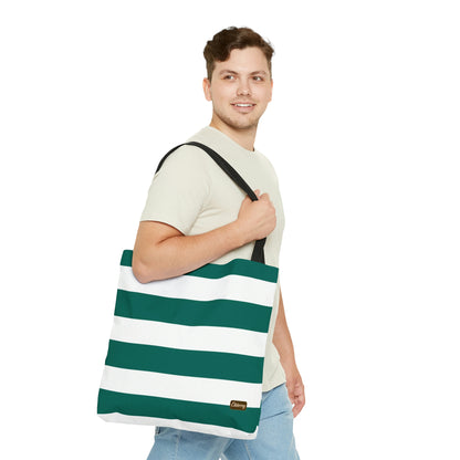 Lightweight Tote Bag - Turquoise/White Stripes