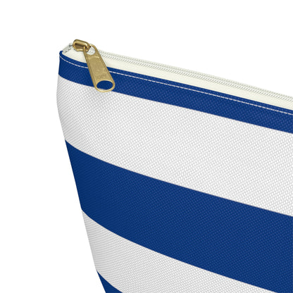 Big Bottom Zipper Pouch - True Blue/White Stripes