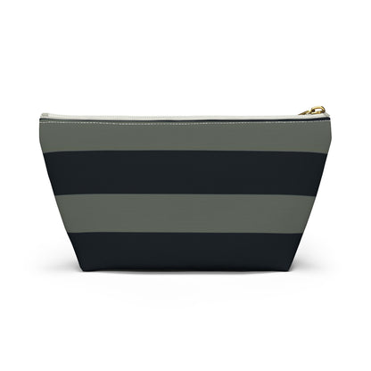 Big Bottom Zipper Pouch - Sage/Navy Stripes