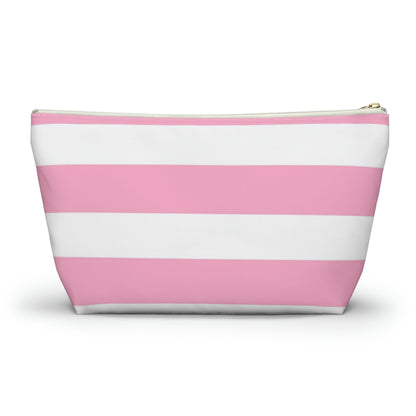Big Bottom Zipper Pouch - Baby Pink/White Stripes