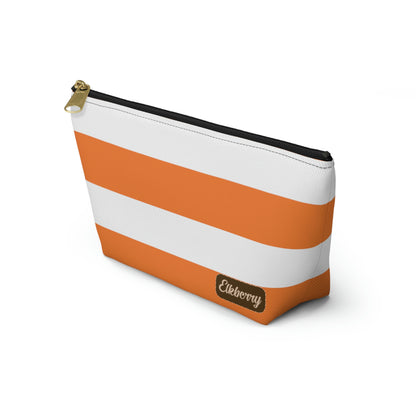 Big Bottom Zipper Pouch - Orange/White Stripes
