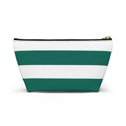 Big Bottom Zipper Pouch - Turquoise/White Stripes