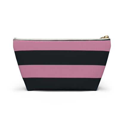 Big Bottom Zipper Pouch - Dusty Rose Pink/Navy Stripes