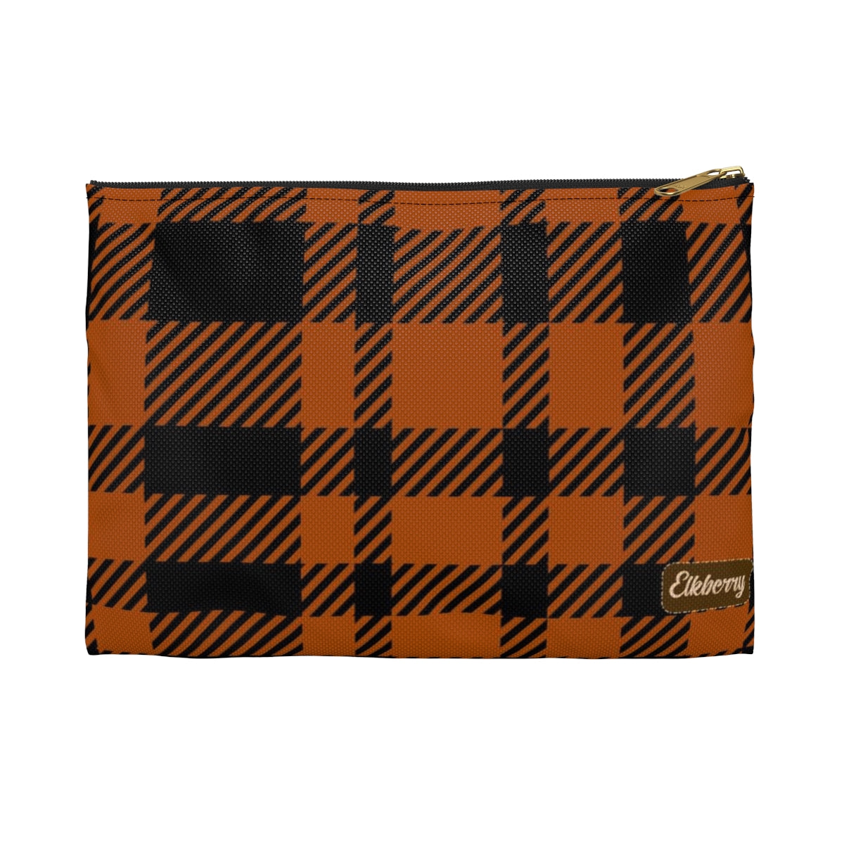 Flat Zipper Pouch - Orange Buffalo Check, Orange Plaid