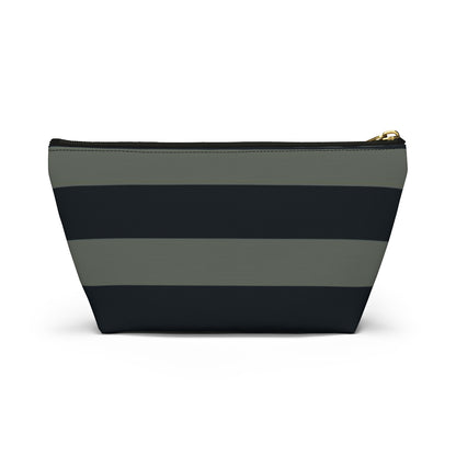 Big Bottom Zipper Pouch - Sage/Navy Stripes