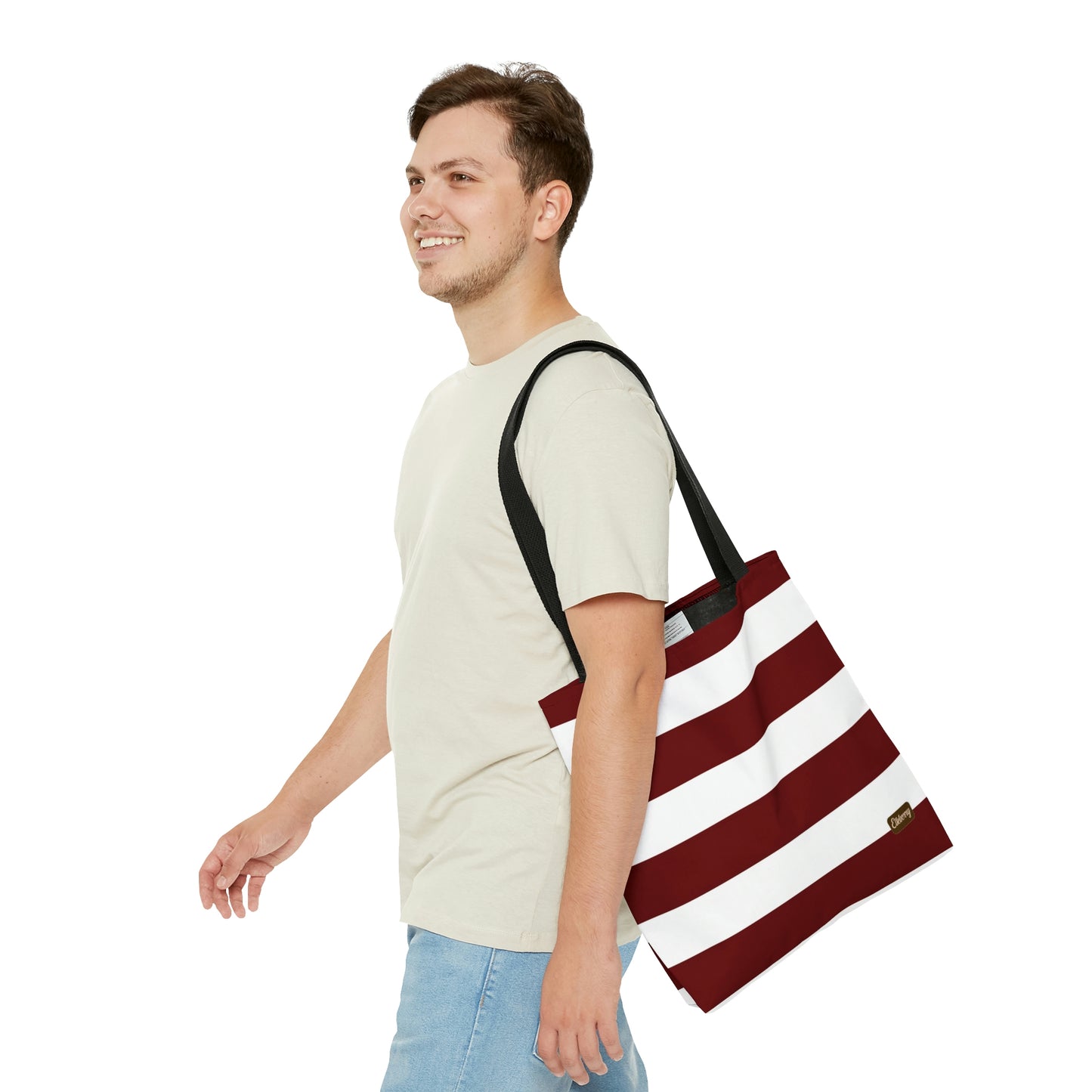 Lightweight Tote Bag - Berry/White Stripes