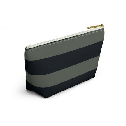 Big Bottom Zipper Pouch - Sage/Navy Stripes