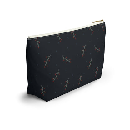 Big Bottom Zipper Pouch - Berry Branches on Navy Background