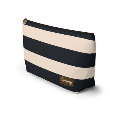 Big Bottom Zipper Pouch - Navy/Cream Stripes