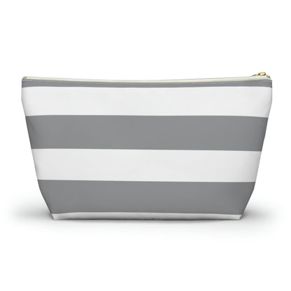 Big Bottom Zipper Pouch - Ash Gray/White Stripes