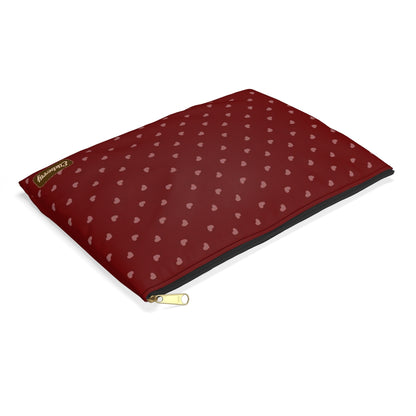 Flat Zipper Pouch - Hearts on Red