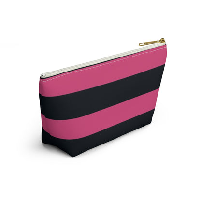 Big Bottom Zipper Pouch - Hot Pink/Navy Stripes