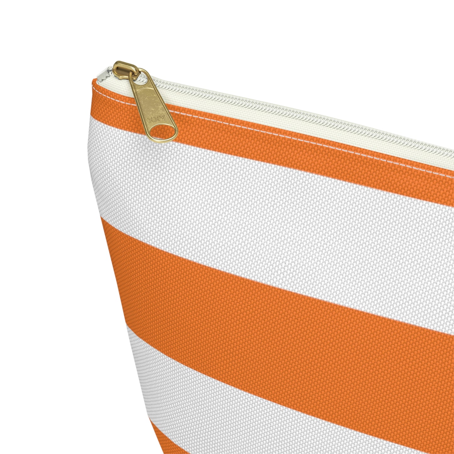 Big Bottom Zipper Pouch - Orange/White Stripes