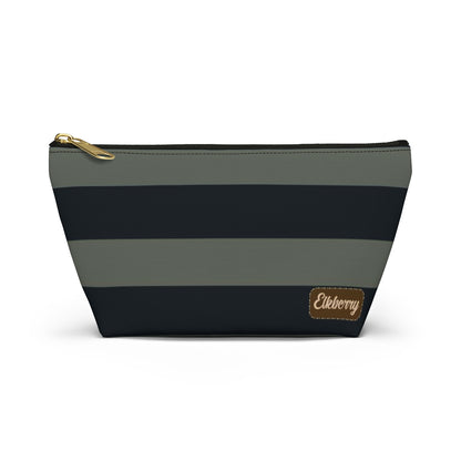 Big Bottom Zipper Pouch - Sage/Navy Stripes