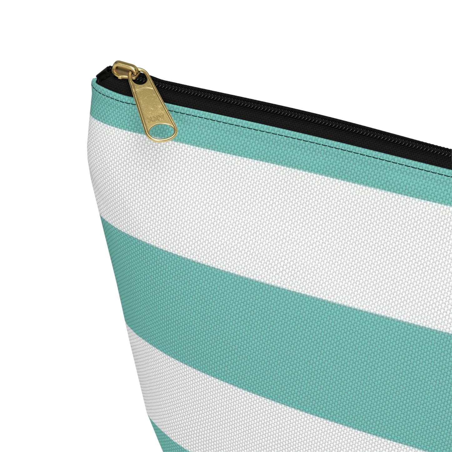 Big Bottom Zipper Pouch - Aqua/White Stripes
