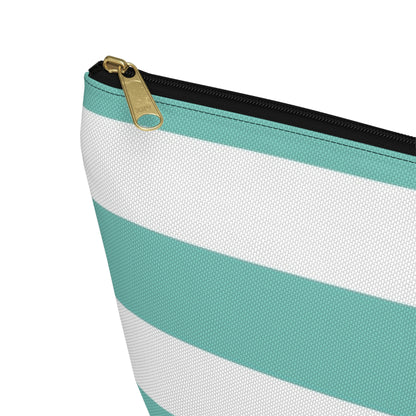 Big Bottom Zipper Pouch - Aqua/White Stripes