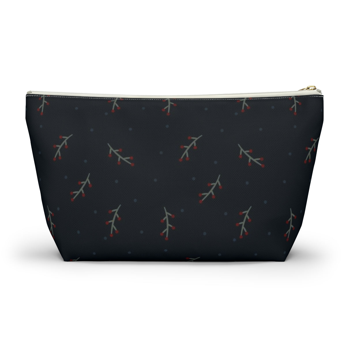 Big Bottom Zipper Pouch - Berry Branches on Navy Background