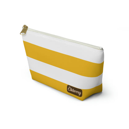 Big Bottom Zipper Pouch - Lemon Yellow/White Stripes