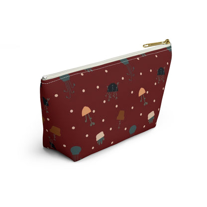Big Bottom Zipper Pouch - Potted Plants in Red