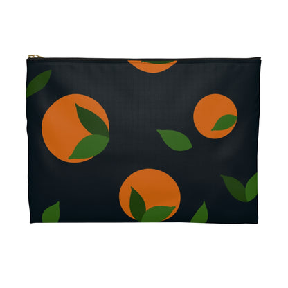 Flat Zipper Pouch - Oranges on Navy