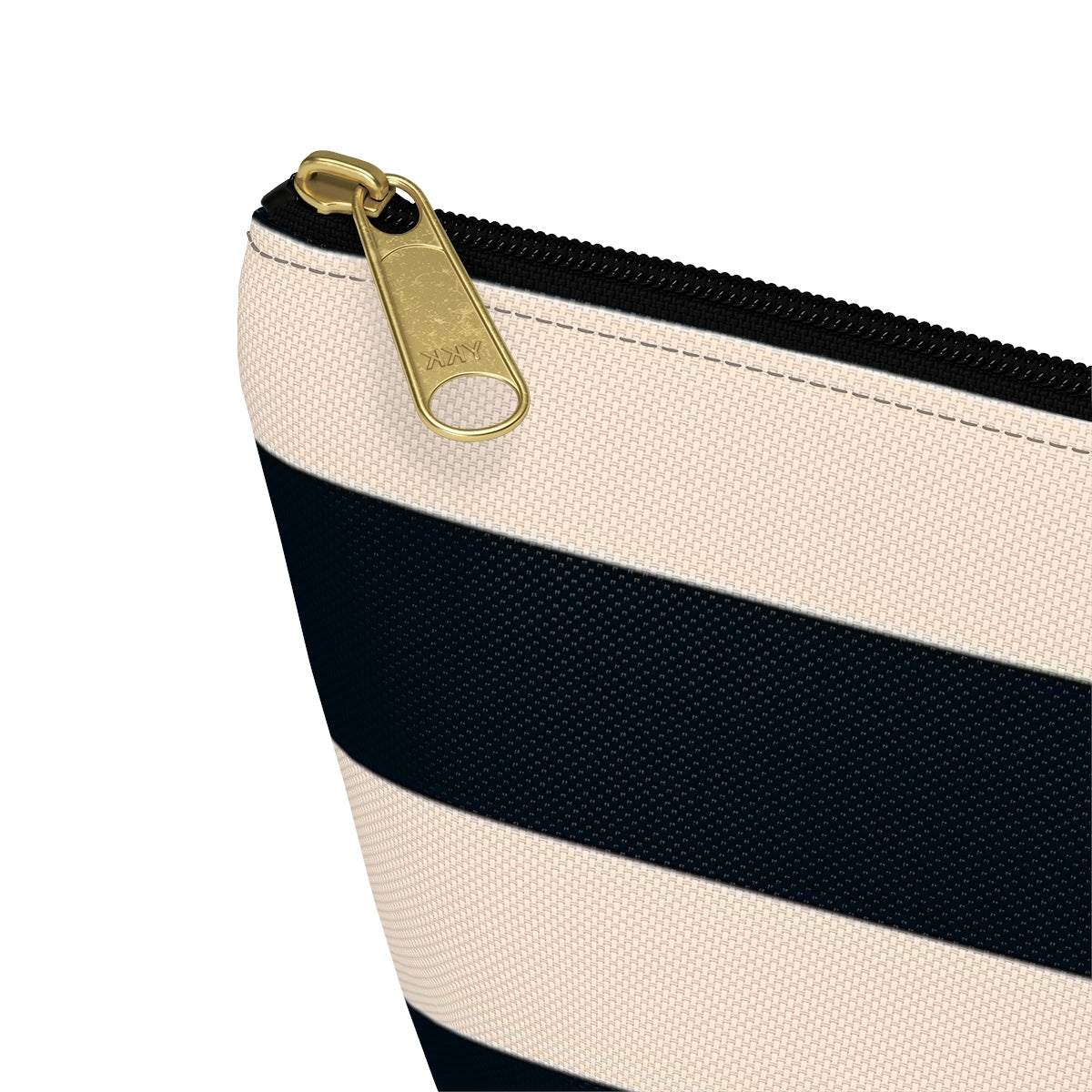Big Bottom Zipper Pouch - Navy/Cream Stripes