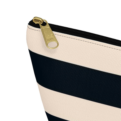 Big Bottom Zipper Pouch - Navy/Cream Stripes