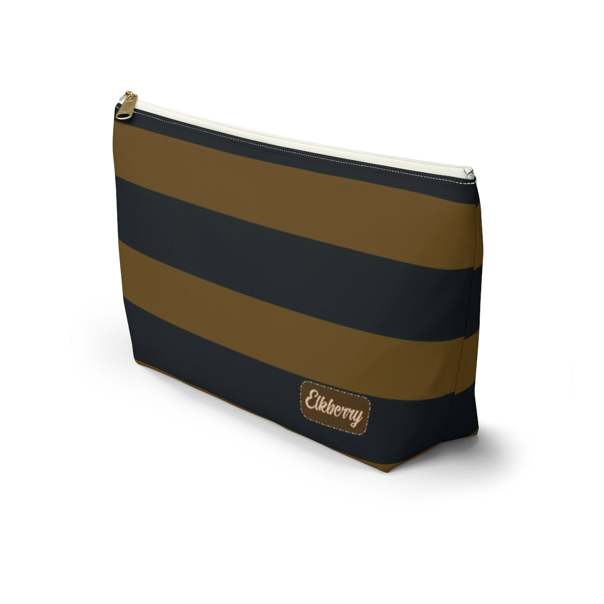 Big Bottom Zipper Pouch - Mustard/Navy Stripes