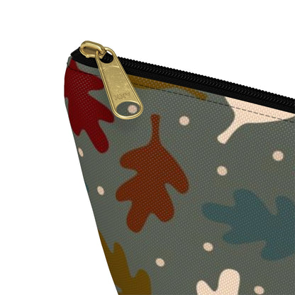Big Bottom Zipper Pouch - Fall Leaves on Sage