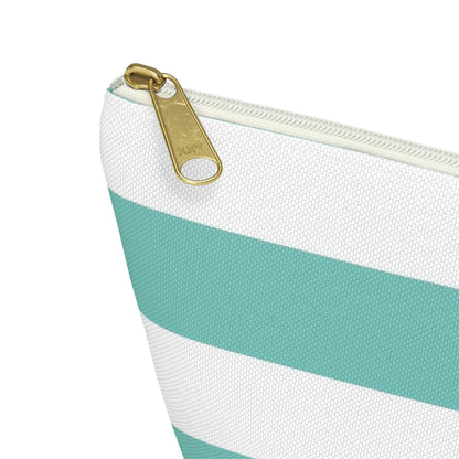 Big Bottom Zipper Pouch - Aqua/White Stripes
