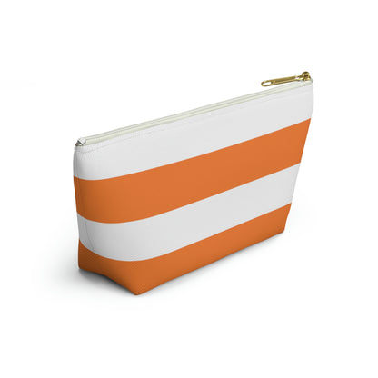Big Bottom Zipper Pouch - Orange/White Stripes