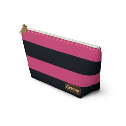 Big Bottom Zipper Pouch - Hot Pink/Navy Stripes
