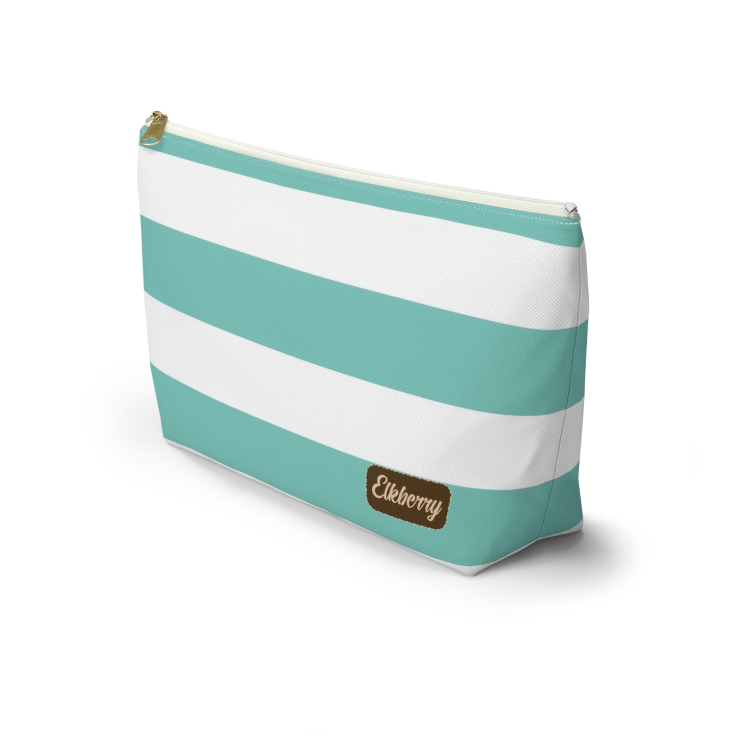 Big Bottom Zipper Pouch - Aqua/White Stripes