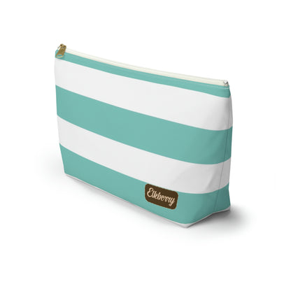 Big Bottom Zipper Pouch - Aqua/White Stripes
