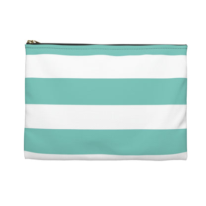 Flat Zipper Pouch - Aqua/White Stripes