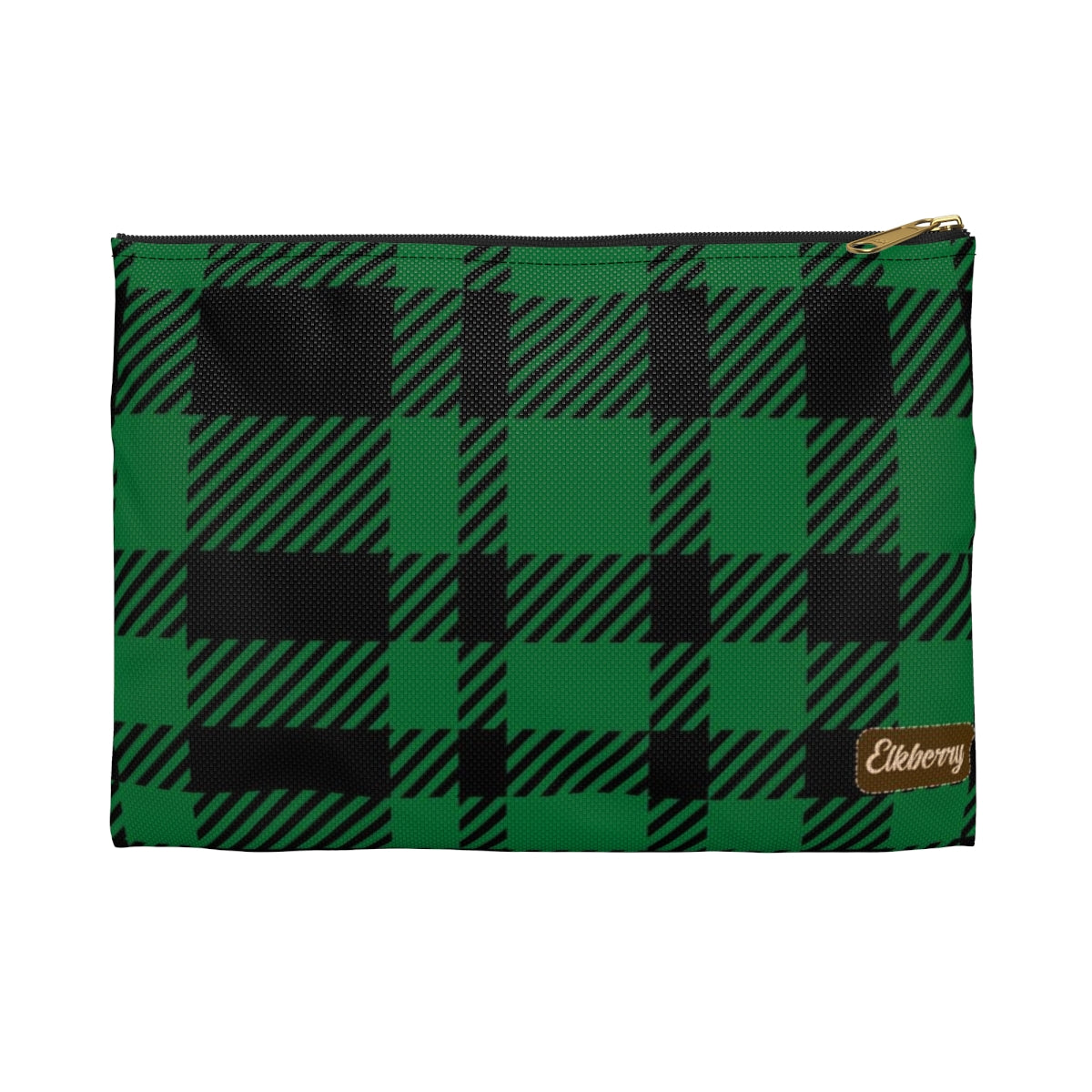 Flat Zipper Pouch - Green Buffalo Check, Green Plaid