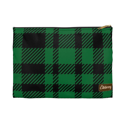 Flat Zipper Pouch - Green Buffalo Check, Green Plaid