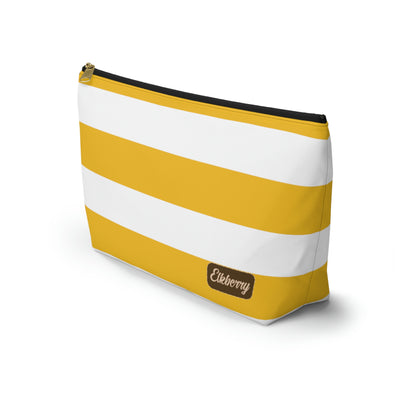 Big Bottom Zipper Pouch - Lemon Yellow/White Stripes