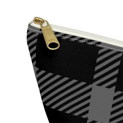 Big Bottom Zipper Pouch - Gray Buffalo Check, Gray Plaid