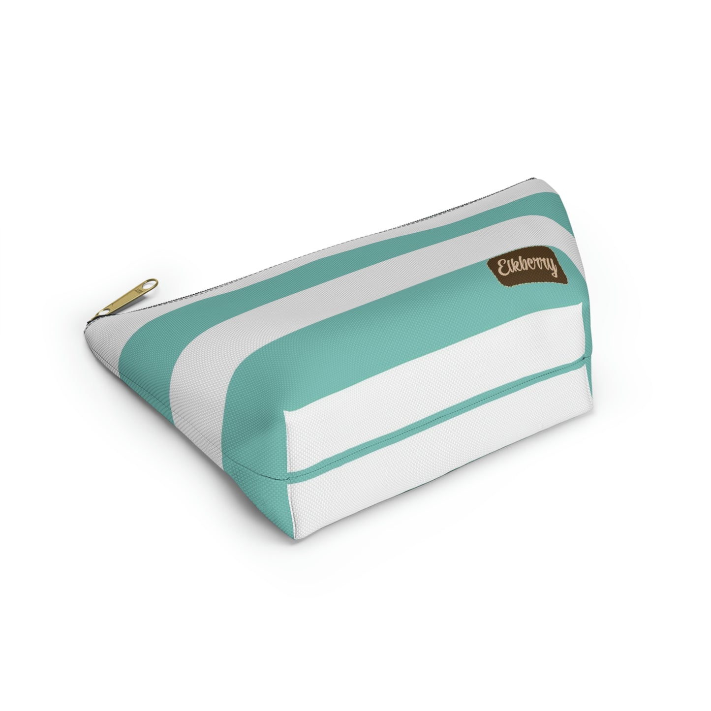 Big Bottom Zipper Pouch - Aqua/White Stripes