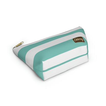 Big Bottom Zipper Pouch - Aqua/White Stripes